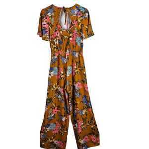 Band of Gypsies ochre floral print one piece jumpsuit keyhole XS